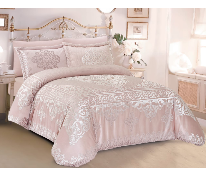 Luxury Six Pieces Royal Jacquard Fabric Comforter Set - Pink - Zoom Image