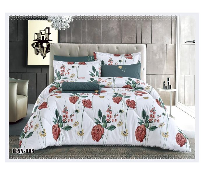 Dual Faces Flower Design King Size Two Sided Cotton Comforter Set - White - Zoom Image