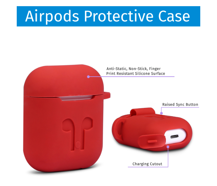 Silicone Protective Cover and Skin for Apple AirPods Charging Case with Carabiner Keychain Belt Clip – Red  - Zoom Image 3