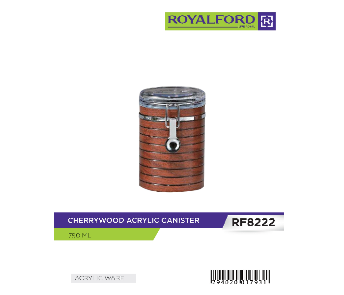 Royalford RF8222 790ml Cherry Wood Acrylic Canister - Brown - Zoom Image 4