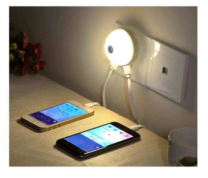 Hoco Mini Night Light Double USB Smart Charger - White - Zoom Image 2