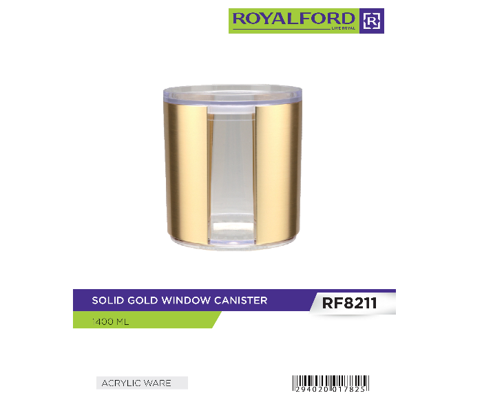 Royalford RF8211 1400ml Solid Gold Acrylic Window Canister - Gold - Zoom Image 2