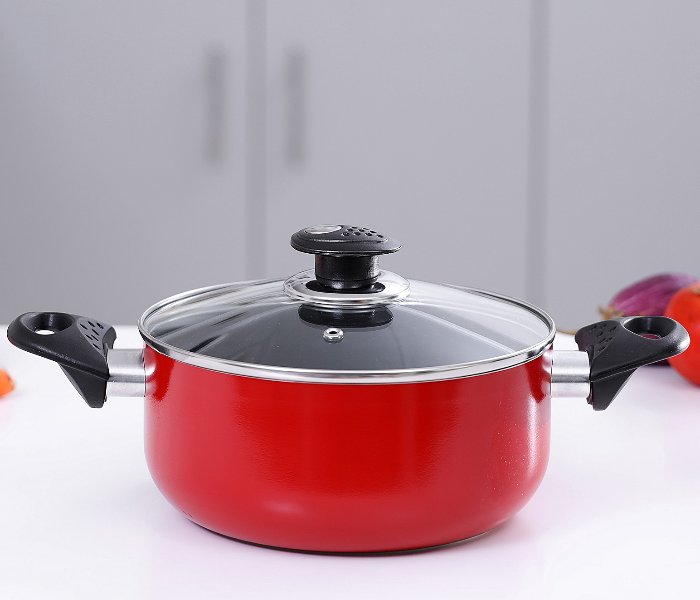 Royalford RF6444 32CM Non Stick Cooking Pot With Glass Lid - Red - Zoom Image 1