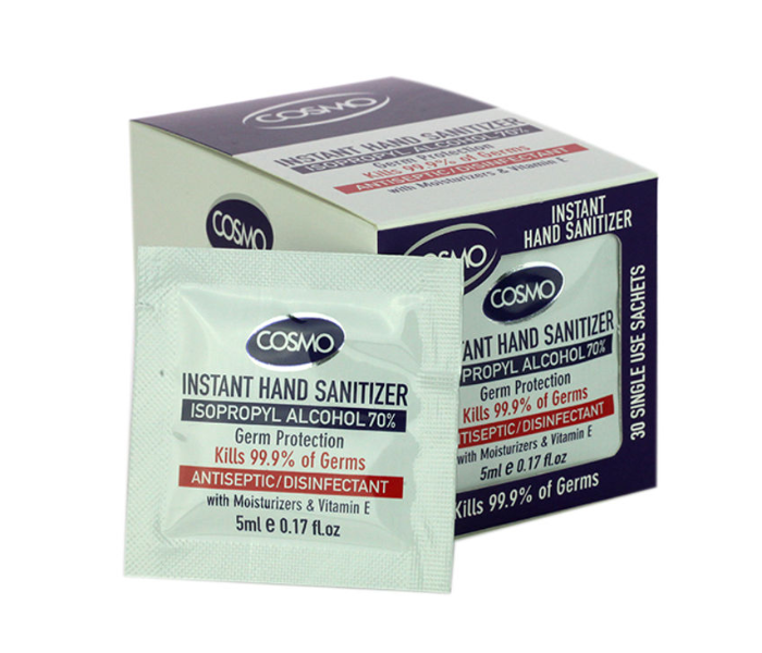 Cosmo 30 Piece 5ml Instant Hand Sanitizer Sachets  - Zoom Image