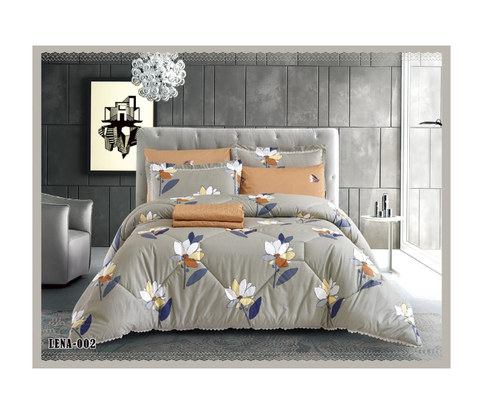 Dual Faces Flower Design King Size Two Sided Cotton Comforter Set - Grey - Zoom Image