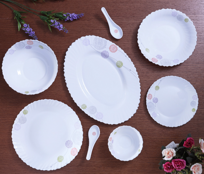 Royalford RF8984 34 Pieces Opal Ware Dinner Set - White - Zoom Image