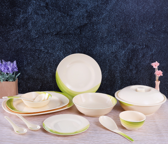 Royalford RF8101 64 Pieces Ribble Designed Melamine Ware Dinner Set - Ivory & Pista Green - Zoom Image 3