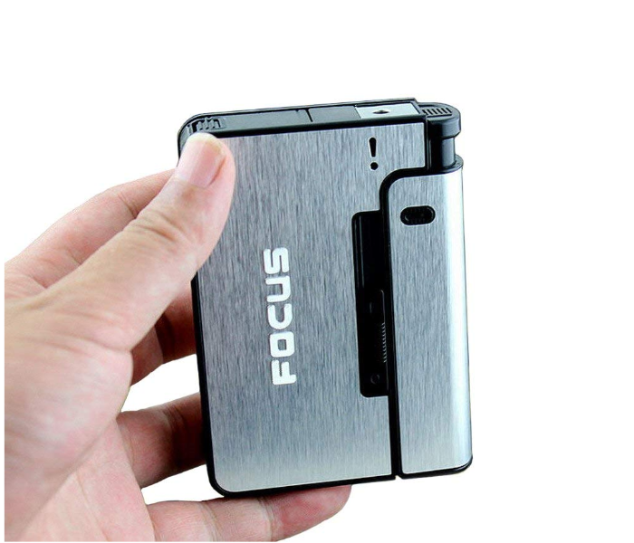 Focus Automatic Ejection Cigarette Case and Lighter - Silver - Zoom Image 1