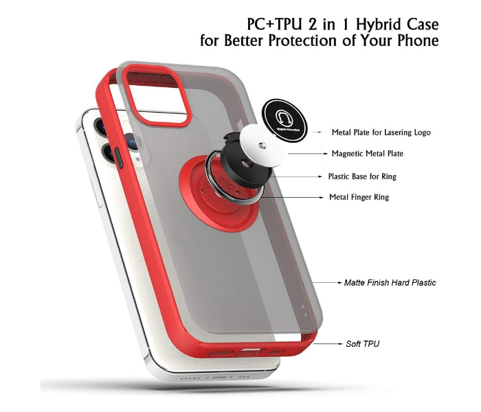 Silicone Soft Edge Mobile Case with Metal Finger Ring Holder Stand for Apple iPhone 12 Pro Max - Black - Zoom Image 2