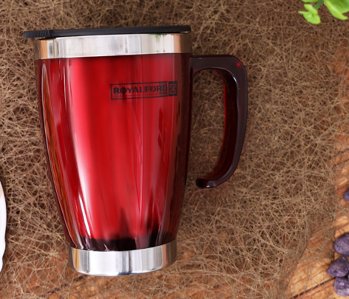 Royalford RF5129 14oz Stainless Steel Travel Mug - Silver & Red - Zoom Image 2