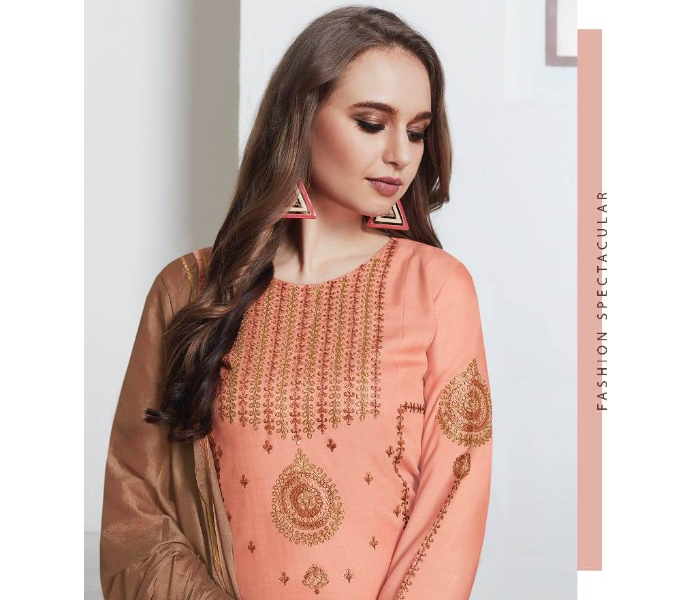 Semi Casual N1008 Party Wear Fully Stitched Silk Top Bottom and Dupatta - Orange - Zoom Image 2