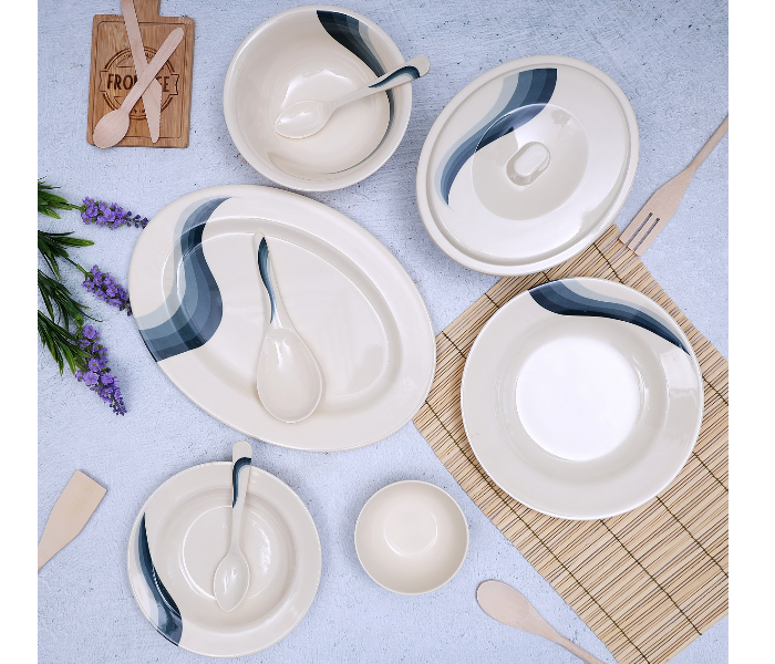 Royalford RF6721 40 Pieces Melamine Dinner Set - Ivory & Blue - Zoom Image 3