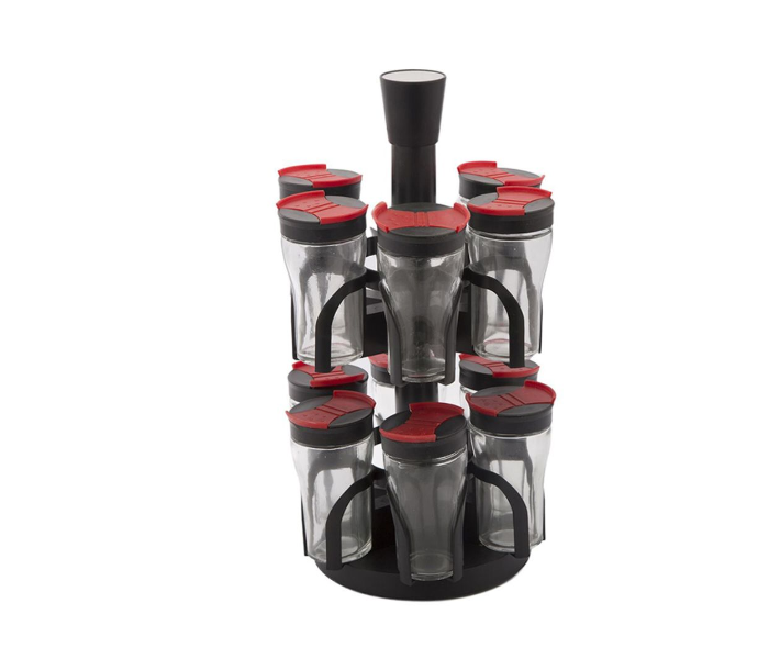 12 Piece Spice Jar With Rack Set - Black and Red - Zoom Image