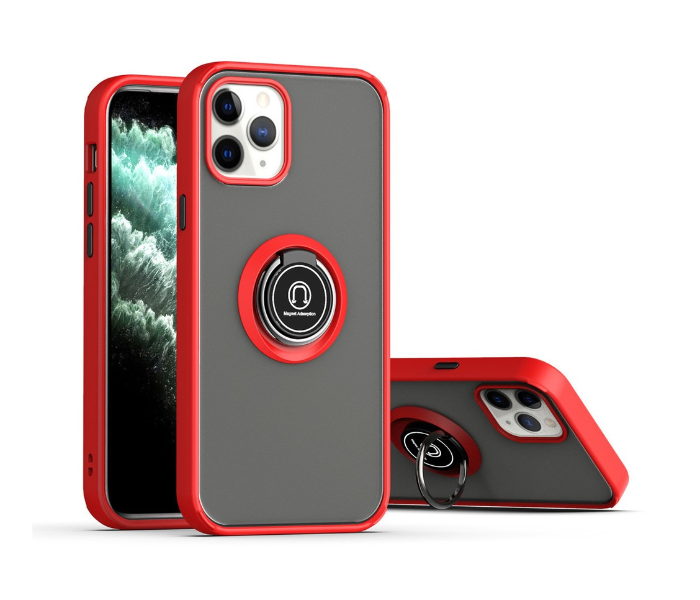 Silicone Soft Edge Mobile Case with Metal Finger Ring Holder Stand for Apple iPhone 12 and 12 Pro - Red - Zoom Image 1