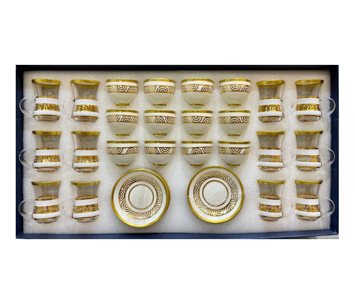 Classic Arabic 24 Pieces Set With 12 Saucers - White and Gold - Zoom Image