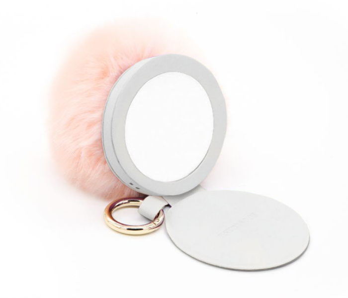 Power Pom Pom Fur Bag Charm and Portable Charger 2000mAh - Faux Pink Powder Blush - Zoom Image