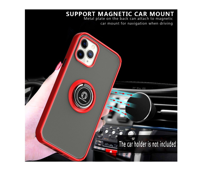 Silicone Soft Edge Mobile Case with Metal Finger Ring Holder Stand for Apple iPhone 12 and 12 Pro - Red - Zoom Image 3