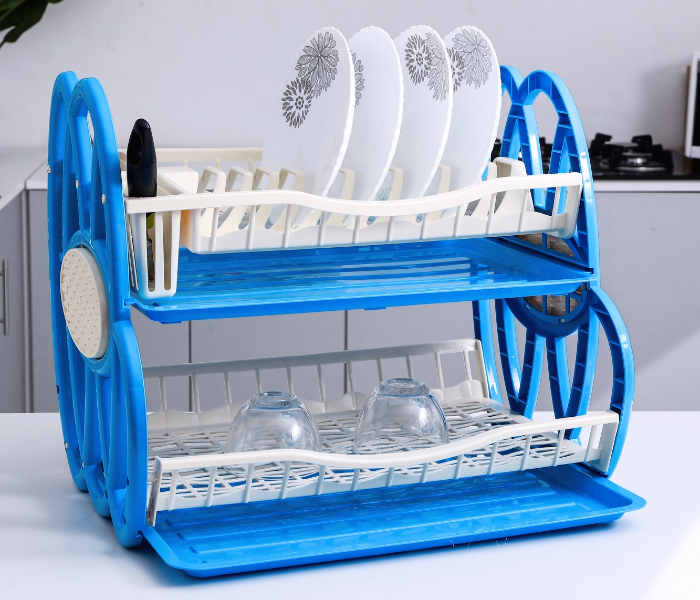 Royalford RF7157 Two Layer Plastic Dish Rack - Blue and Ivory - Zoom Image 3