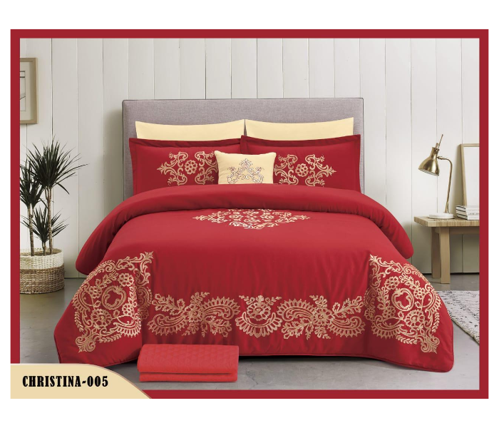 Unique Home 6 Pieces Decorative Embroidery King Comforter - Red - Zoom Image