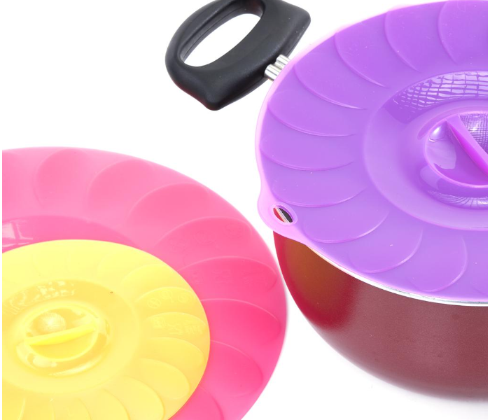 Royalford RF8675 3 Pieces Universal Silicone Lid - Pink, Yellow & Purple - Zoom Image 2