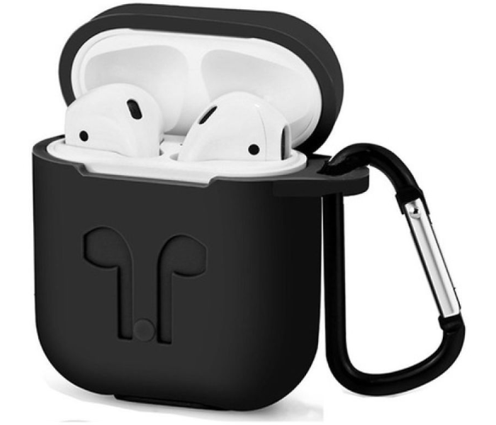 Silicone Protective Cover and Skin for Apple AirPods Charging Case with Carabiner Keychain Belt Clip – Black - Zoom Image