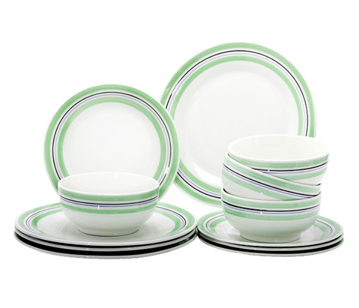 Royalford RFU9109 12 Pieces Porcelain Dinner Set - Green & White - Zoom Image 4