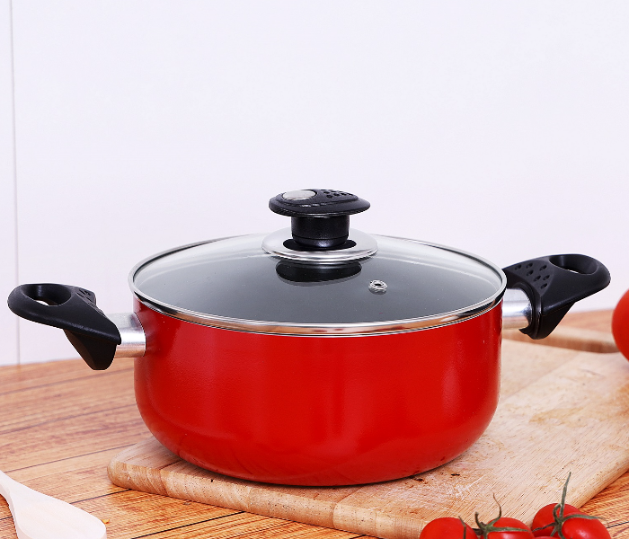 Royalford RF6444 32CM Non Stick Cooking Pot With Glass Lid - Red - Zoom Image 3