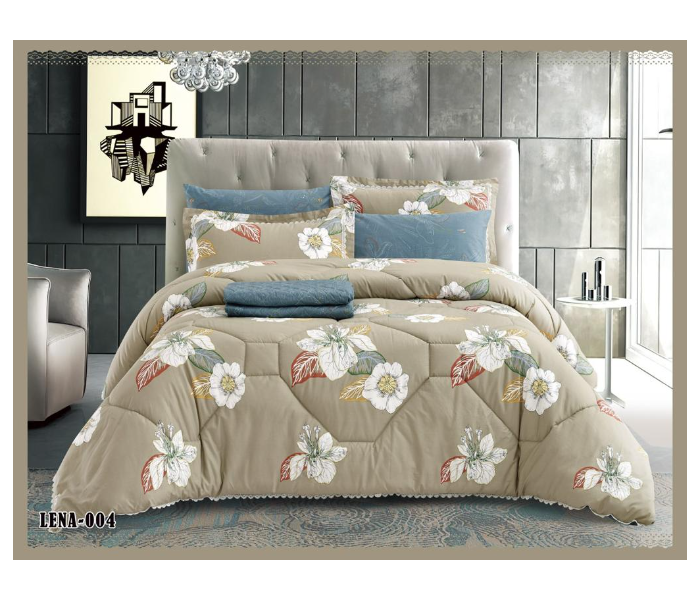 Dual Faces Flower Design King Size Two Sided Cotton Comforter Set - Beige - Zoom Image