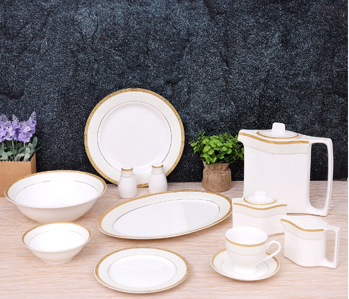 Royalford RF8398 47 Pieces Ovation Fine Bone Round Dinner Set - White & Gold - Zoom Image 2