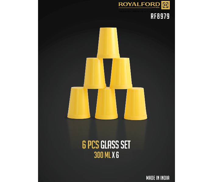 Royalford RF8979 6 Pieces Plastic Glass Set - 300ml, Yellow - Zoom Image 2