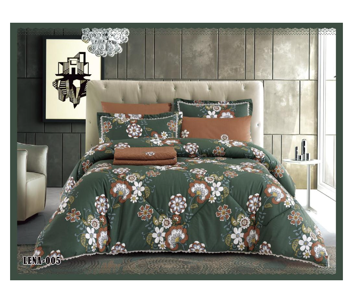 Dual Faces Flower Design King Size Two Sided Cotton Comforter Set - Green - Zoom Image