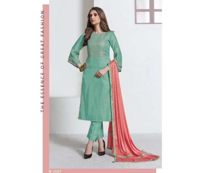 Semi Casual N1007 Party Wear Fully Stitched Silk Top Bottom and Dupatta - Green - Zoom Image 1