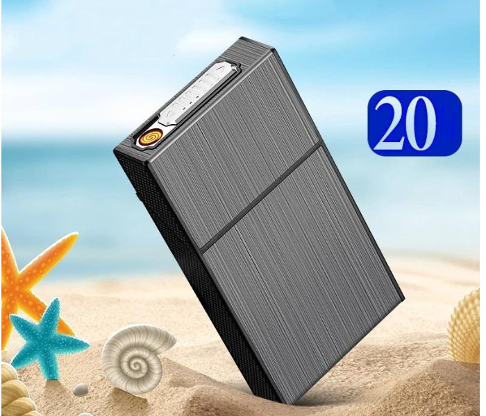 Portable Metal Cigarette Case and Lighter- Black - Zoom Image 1