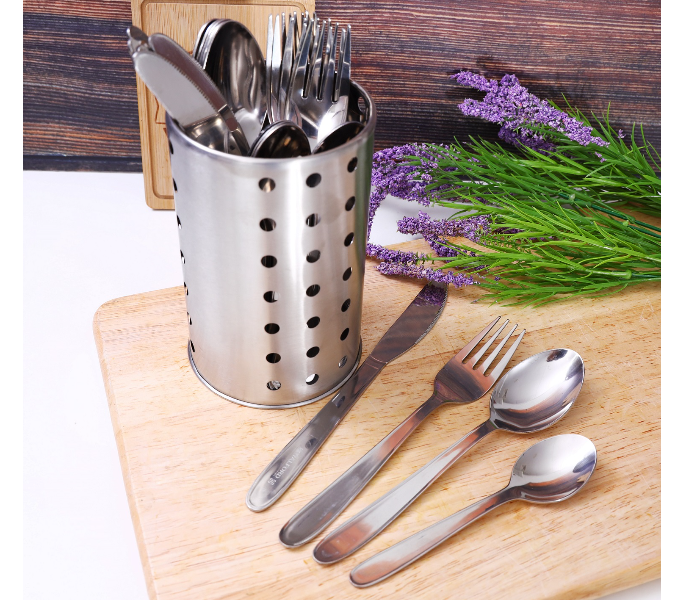 Royalford RF8970 24 Pieces Stainless Steel Sigma Border Cutlery with Holder - Silver - Zoom Image 1