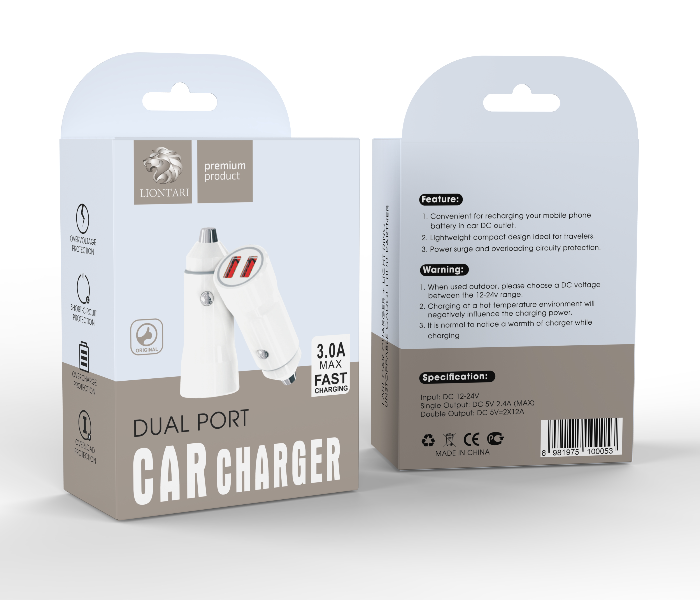 Liontari Dual Port Car Charger - White - Zoom Image 1