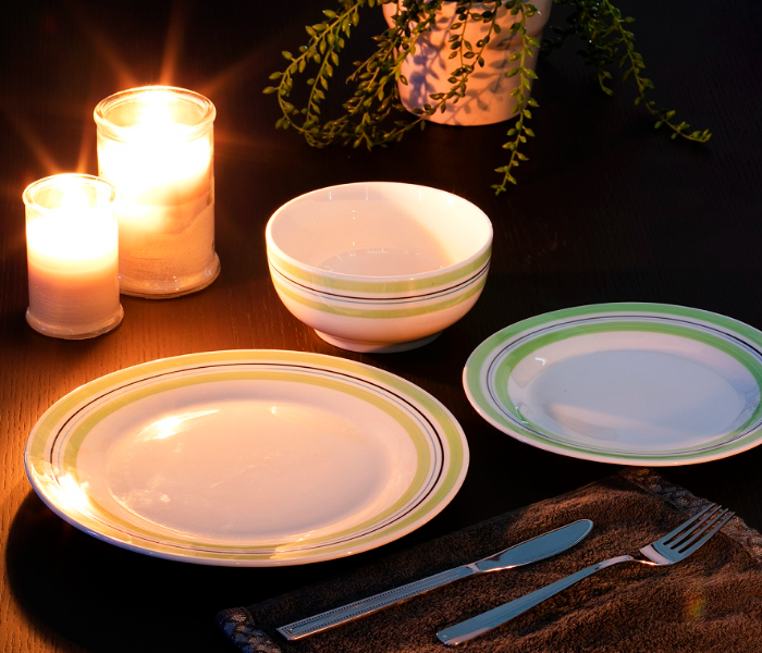 Royalford RFU9109 12 Pieces Porcelain Dinner Set - Green & White - Zoom Image 3