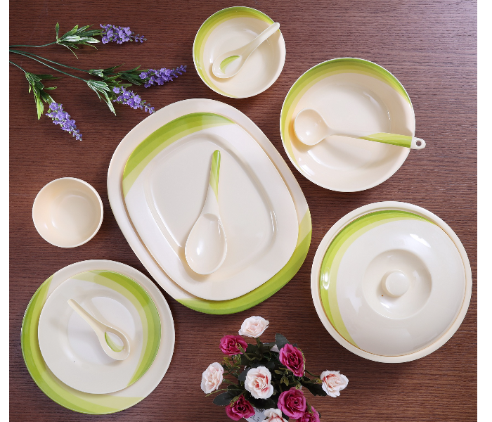 Royalford RF8101 64 Pieces Ribble Designed Melamine Ware Dinner Set - Ivory & Pista Green - Zoom Image 2