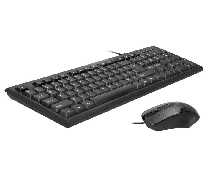 Promate Ergonomic Full-Sized Silent Keys Wired Keyboard with 1200Dpi Optical Sensor USB Mouse Combo- Black - Zoom Image 1