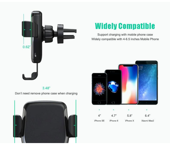 Car Mobile Holder with Fast Wireless Automatic Charging for all Qi certified Mobiles- Black - Zoom Image 8