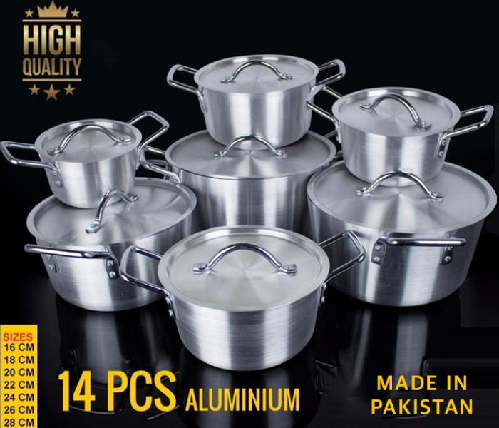 Olympia OE-1413-2 14pcs Aluminum Cooking Pot Set Made in Pakistan- Silver - Zoom Image