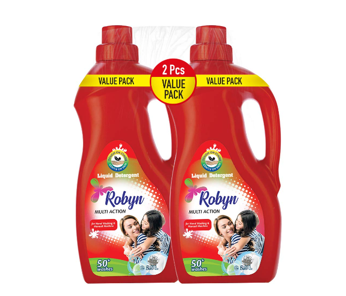 Robyn 2.5 Liter Pack of 2 Deep Cleansing 2X Power Multi Action Laundry Liquid Detergent For Hand and Machine Washing - Zoom Image