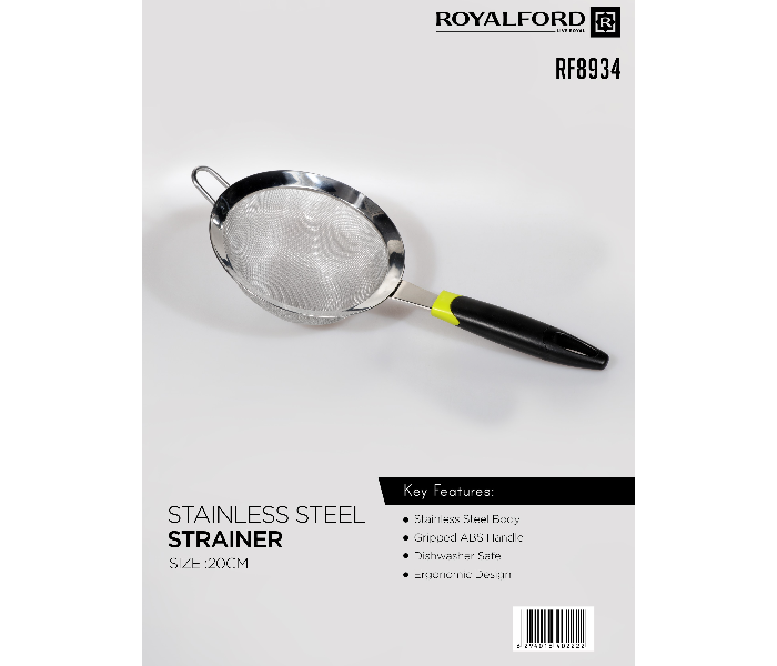 Royalford RF8934 20CM Stainless Steel Strainer with ABS Handle - Silver & Black - Zoom Image 5