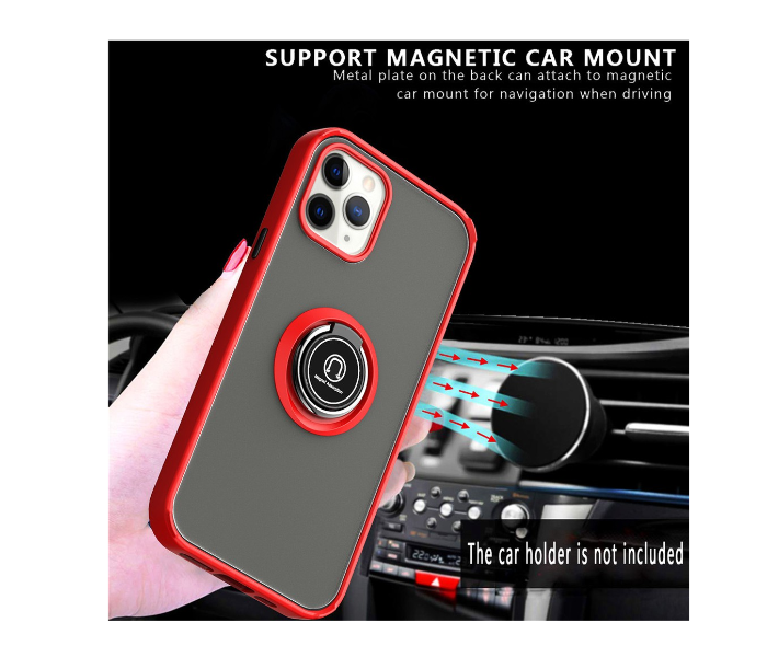 Silicone Soft Edge Mobile Case with Metal Finger Ring Holder Stand for Apple iPhone 12 Mini - Red - Zoom Image 3