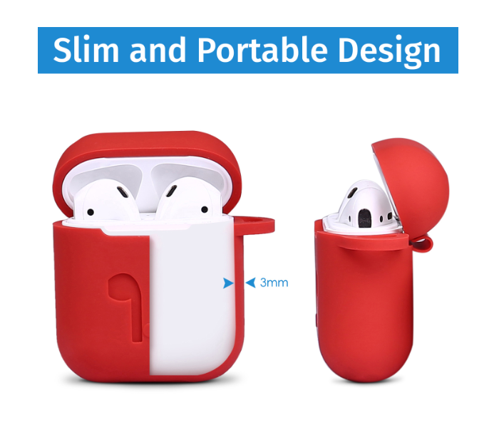 Silicone Protective Cover and Skin for Apple AirPods Charging Case with Carabiner Keychain Belt Clip – Red  - Zoom Image 2