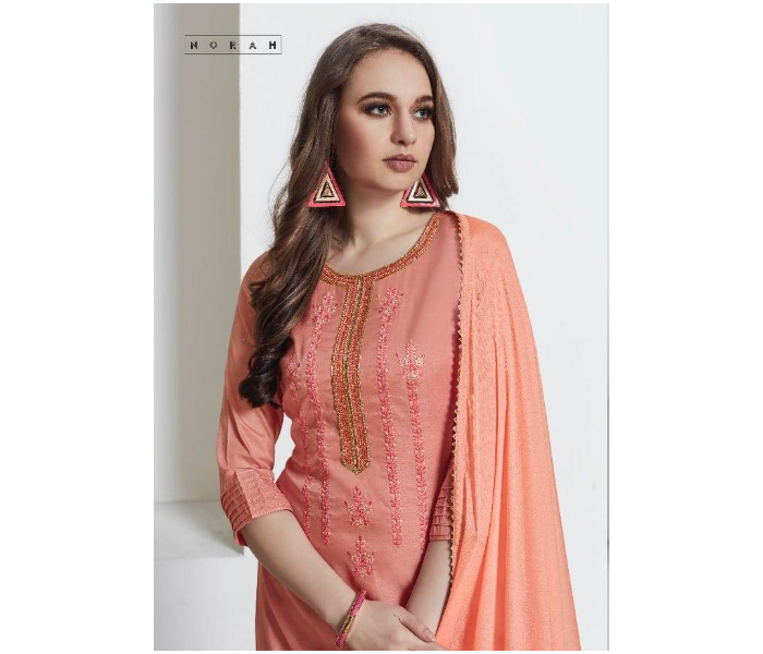 Semi Casual N1011 Party Wear Fully Stitched Silk Top Bottom and Dupatta -Peach - Zoom Image 1