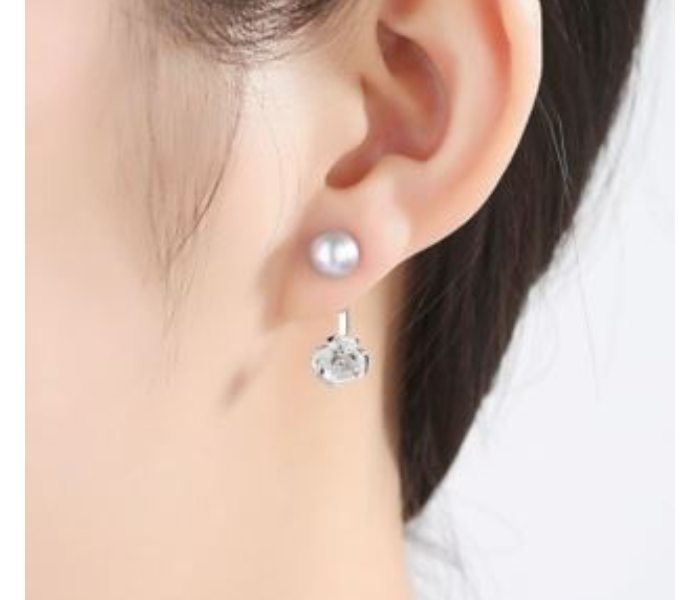 PAG and MAG Gray Freshwater Cultured Pearl and Rose Flower Stud Earrings 925 Sterling Silver Earrings for Women   - Zoom Image 2