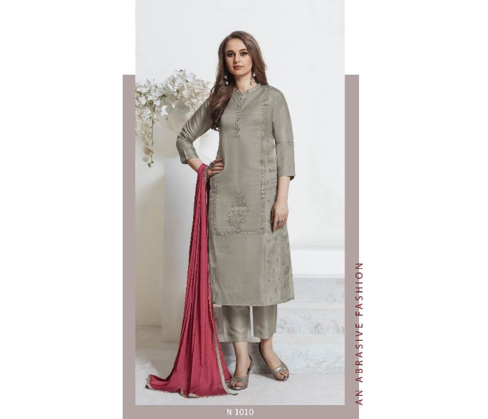 Semi Casual N1010 Party Wear Fully Stitched Silk Top Bottom and Dupatta - Grey - Zoom Image 2