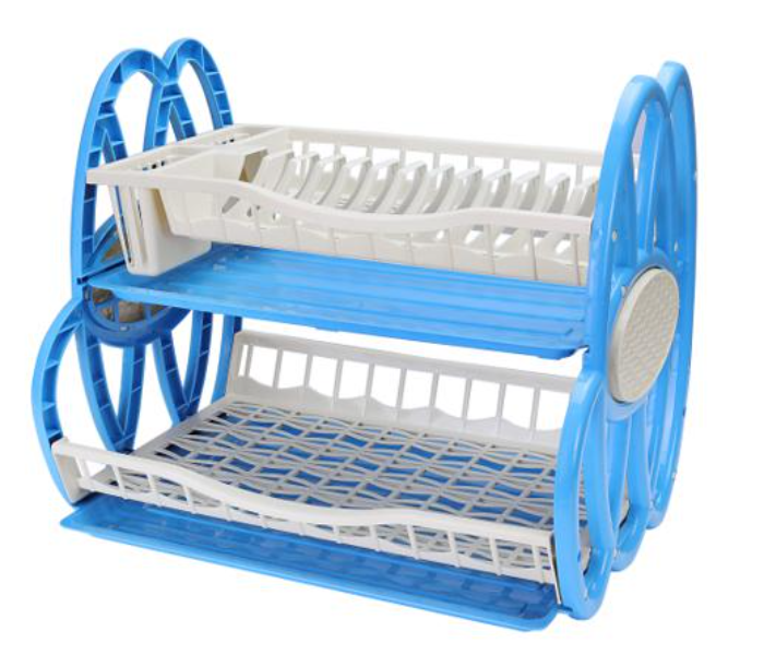 Royalford RF7157 Two Layer Plastic Dish Rack - Blue and Ivory - Zoom Image 1