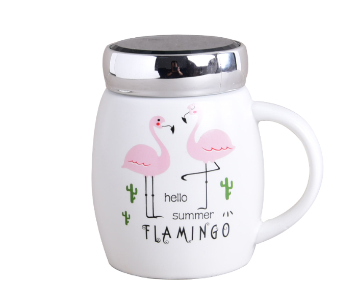 Shuer JJ300055-1 510ml Flamingo Wax Office Ceramic Drum Cup - White - Zoom Image