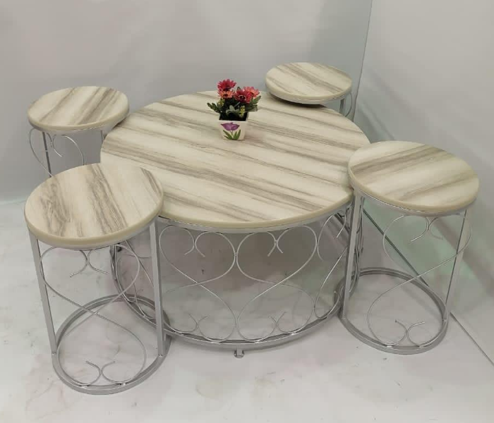 New Classical 5 Pieces Table Set with 4 Small Round Tables - Silver - Zoom Image